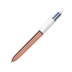 Bic 4 Colours Rose Gold Boligrafo de Bola Retractil - Punta Media de 1.0 mm - Tinta con Base de Aceite - Cuerpo Rosa Metalizado/Blanco