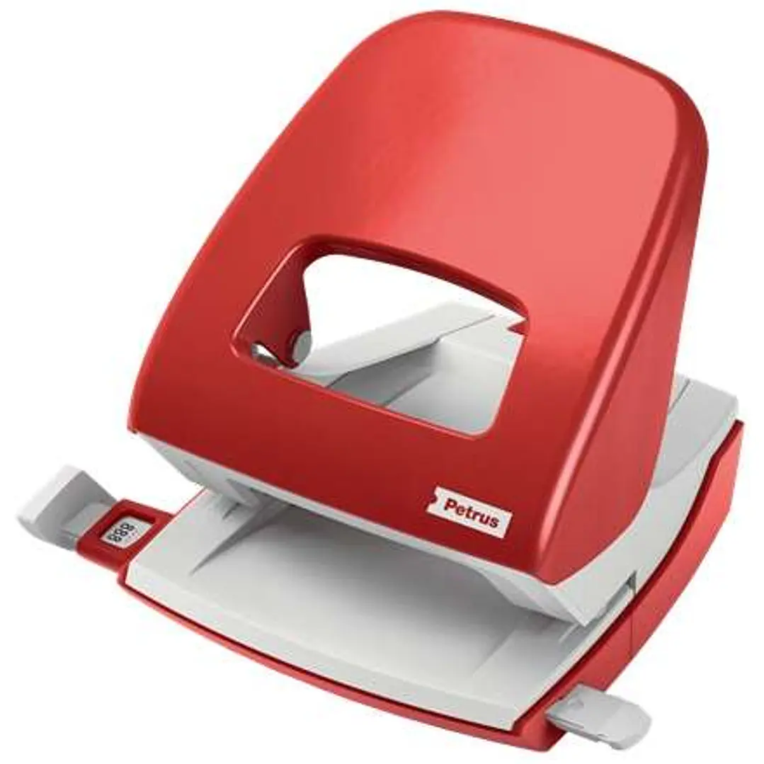 Petrus 62 WOW Taladro Metalico - Hasta 30 Hojas - Marcas de Formato - Facil Vaciado - Punzones 5.5mm - Color Rojo 1