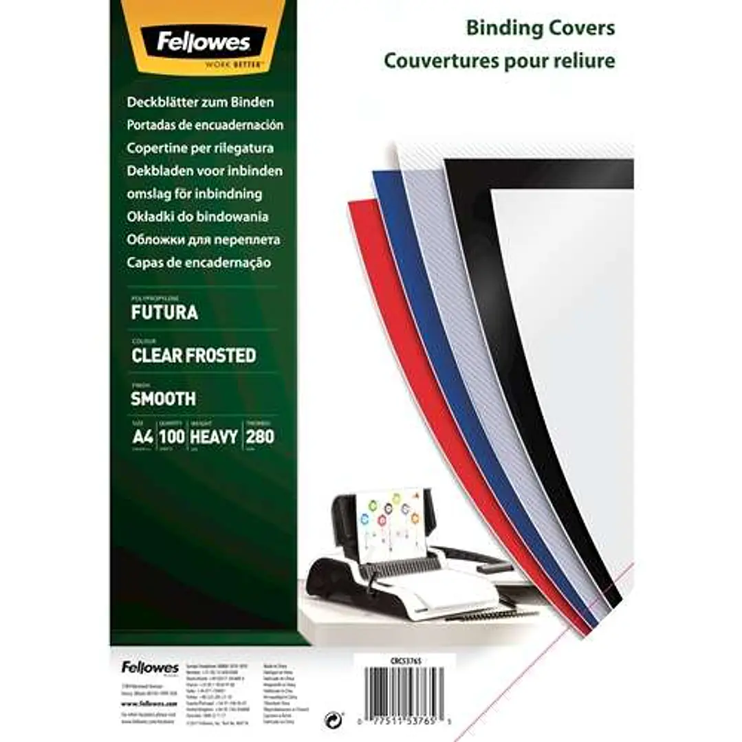Fellowes Pack de 100 Portadas de Polipropileno A4 - 280 Micras - Muy Resistentes - Transparente 1