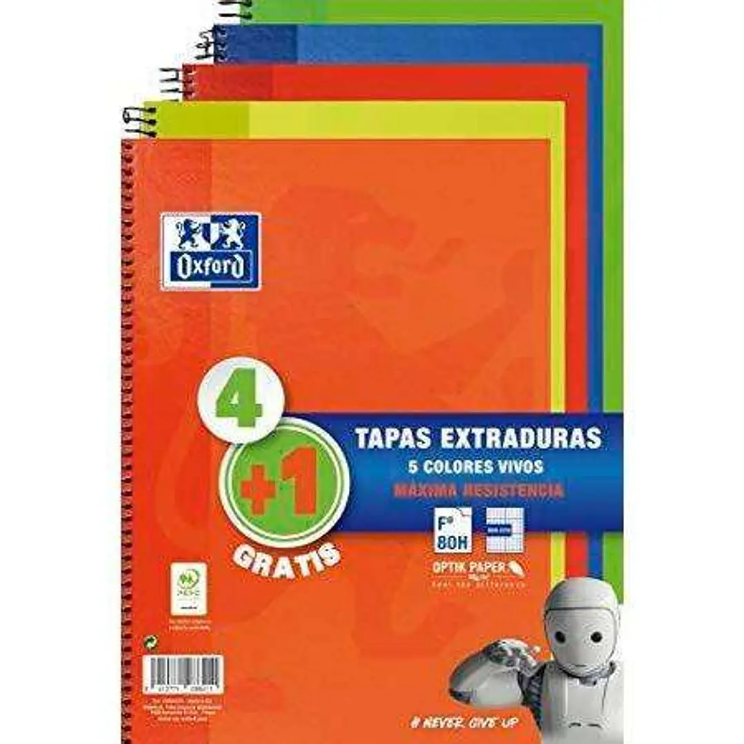 Oxford Classic Write & Erase Pack 5 Cuadernos Espiral Formato Folio Cuadriculado 4x4mm - 80 Hojas - Tapas Extraduras con Pizarra Blanca - Colores Surt 1