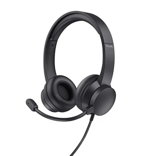 Trust Auriculares con Cable para Portatil - Microfono Ajustable - Diadema Ajustable - Control de Volumen - Color Negro