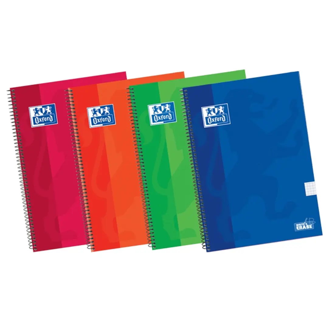 Oxford School Classic Write&Erase 4º Cuaderno Espiral - Tapa Extradura Resistente - 4x4 con Margen - 80 Hojas - Colores Surtidos 1