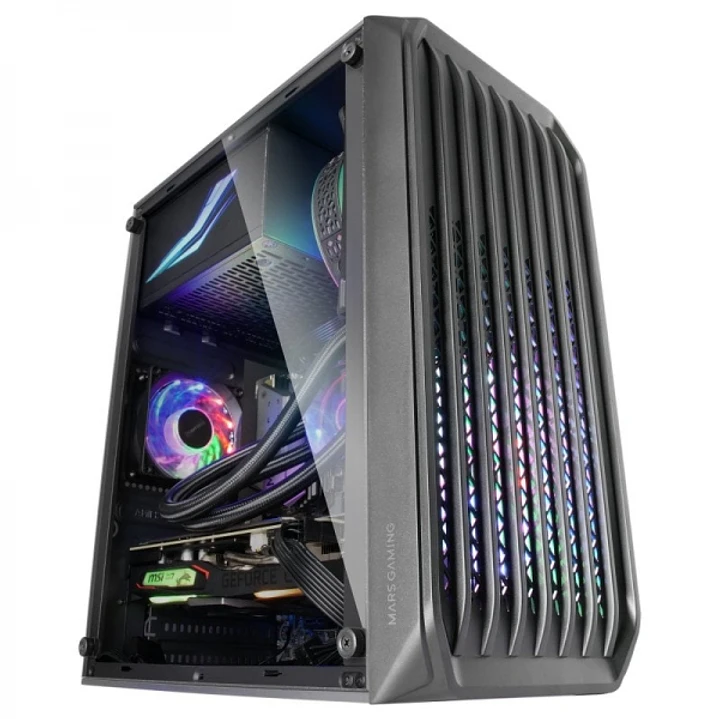 Mars Gaming MC-S2 Caja Compacta Gaming - Ventiladores FRGB - Flujo de Aire Optimo - Ventana Lateral Completa - Compatible Micro-ATX/Mini-ITX - Color N 1