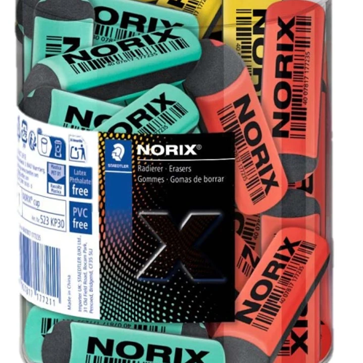 Staedtler Norix Expositor con 30 Gomas de Borrar - Sin PVC, Ftalatos ni Latex - Minimo Residuo - Colores Surtidos 1