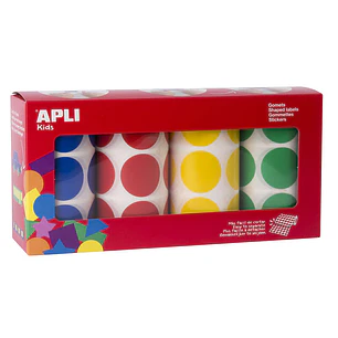 Apli Gomets Redondos Ø 33mm - Pack de 4 Rollos con 2832 Gomets - Adhesivo Permanente - Ideal para Desarrollar Habilidades en Guarderias