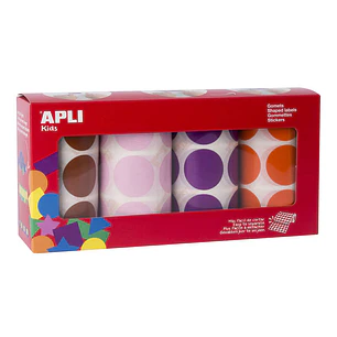 Apli Pack de 4 Rollos de Gomets Redondos Ø 33mm - 708 Gomets por Rollo - Adhesivo Permanente - 2832 Gomets en Total - Ideales para Escuelas Infantiles