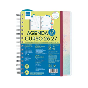 Finocam Magistral Agenda Escolar 26/27 - Semana Vista Horizontal - Formato 4º - 155x212mm - Tapas de Polipropileno - Papel de 80g/m2 - Espiral Metalic