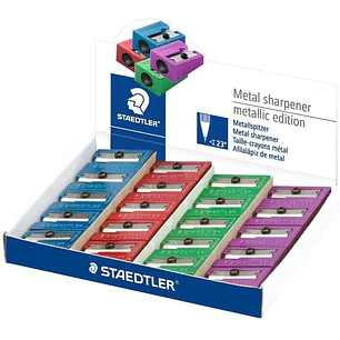 Staedtler Sacapuntas Metalico con Cuchilla de Metal - Angulo de Afilado de 23° - 1 Agujero - Colores Surtidos