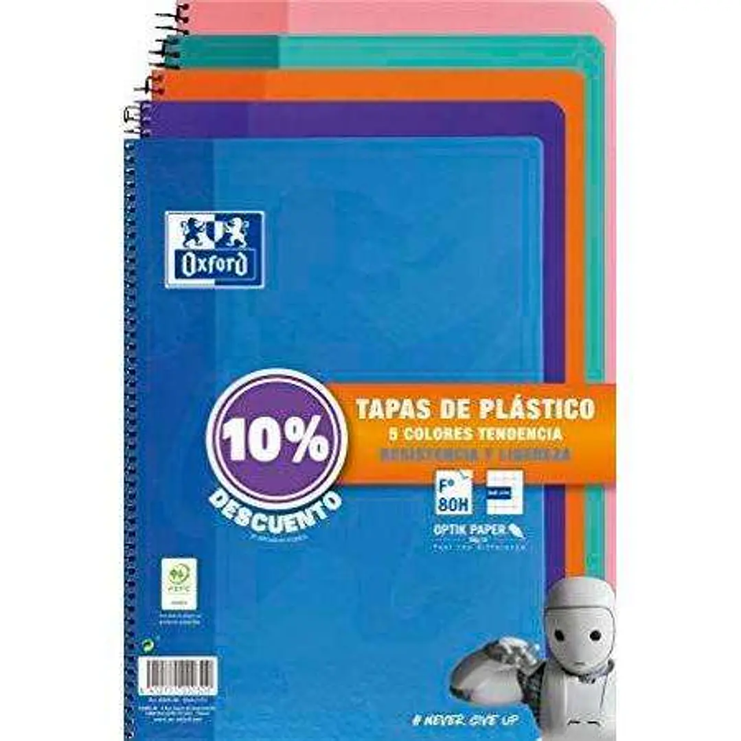Oxford Classic Pack de 5 Cuadernos Espiral Formato Folio Cuadriculado 4x4mm - 80 Hojas - Tapa de Plastico - Colores Tendencia Surtidos 1