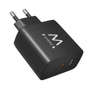 Ewent EW1330 Cargador GaN Universal de Pared 65W Ultrarapido - 1x USB-C PD 3.0 & PPS, 1x USB-A QC 3.0 - Color Negro