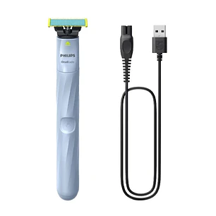Philips OneBlade 1st Shave QP1324/20 Afeitadora Hibrida Facial - Tecnologia OneBlade con Cuchilla Antifriccion y Puntas Redondeadas - Uso en Seco y Mo