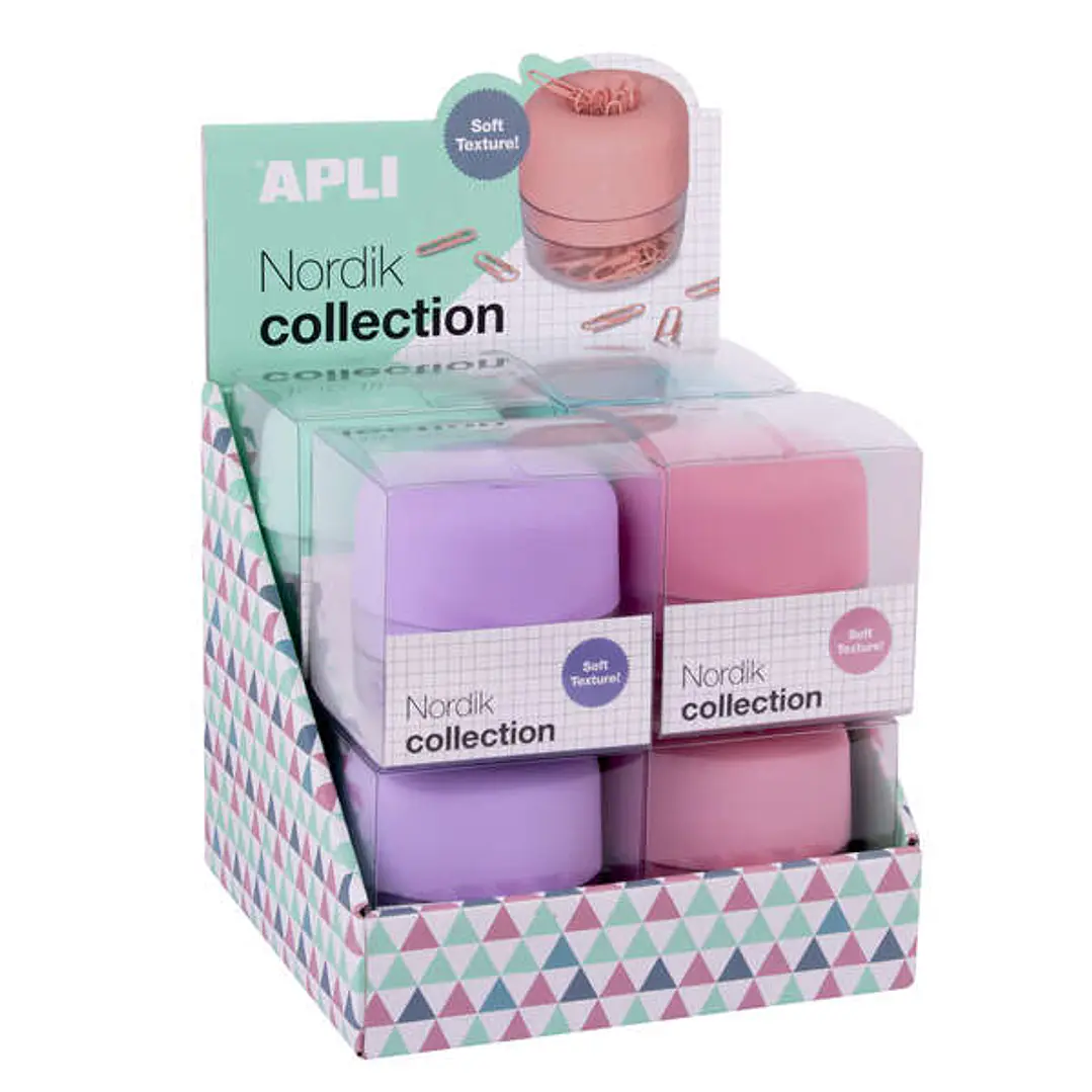 Apli Nordik Collection Expositor de Clips - Ø72x72mm - 8 Dispensadores en 4 Colores Pastel - Tapa Magnetica 