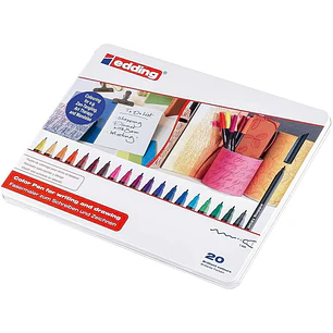 Edding 1200 Caja Metalica con 20 Rotuladores - Punta Redonda - Trazo 1mm - Tinta con Base de Agua - Colores Surtidos