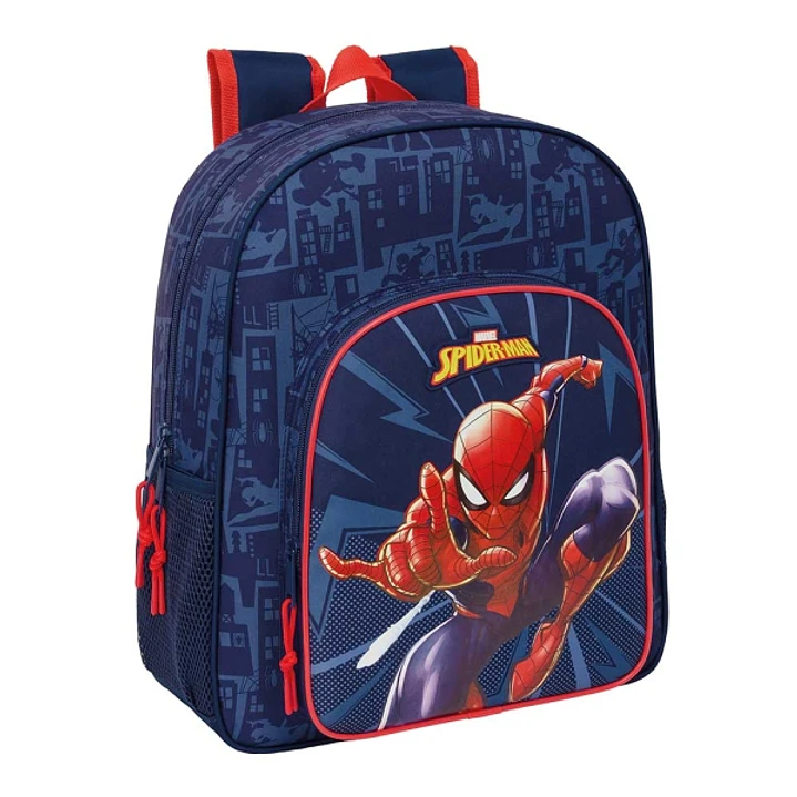 Safta Spider-Man Mochila - Adaptable a Carro - Portabotellas - Doble Tirador en Cremallera - Hombreras Ergonomicas Acolchadas - Asa de Mano Superior - 1