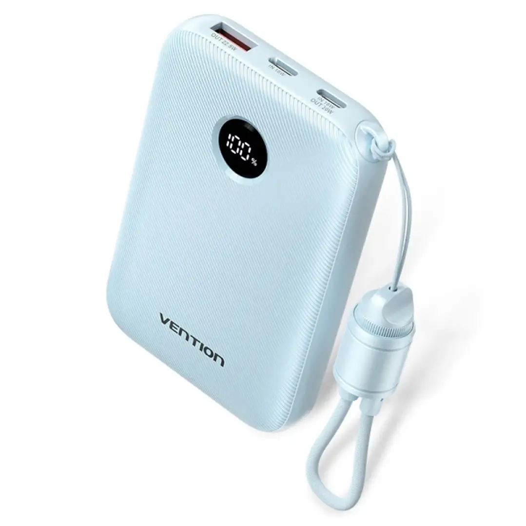 Vention Powerbank de 10000mAh - Potencia de Salida hasta 22.5W - USB-A - USB-C - Pantalla LED - Cable USB-C de 17cm - Apto para Viajes Aereos - Color  1