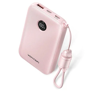 Vention Powerbank de 10000mAh - Potencia de Salida hasta 22.5W - USB-A - USB-C - Pantalla LED - Cable USB-C de 17cm - Apto para Viajes Aereos - Color 