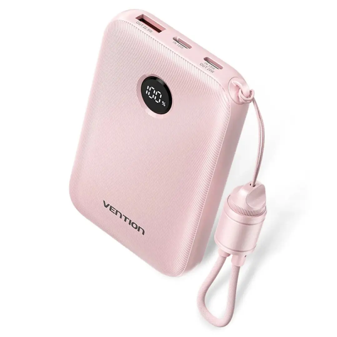 Vention Powerbank de 10000mAh - Potencia de Salida hasta 22.5W - USB-A - USB-C - Pantalla LED - Cable USB-C de 17cm - Apto para Viajes Aereos - Color  1