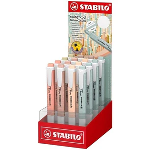Stabilo Swing Cool Naturecolors Expositor con 16 Marcadores Fluorescentes - Cuerpo Plano - Punta Biselada - Trazo entre 1 y 4mm - Tinta con Base de Ag