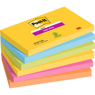 Post-It Super Sticky Pack de 6 Blocs de 90 Notas Adhesivas Reposicionables - Forma Rectangular - Colores Surtidos