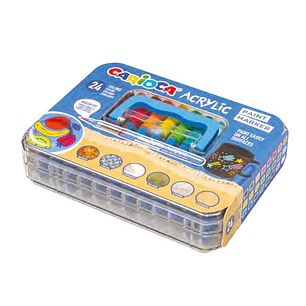 Carioca Acrylic Maleta de Plastico con 24 Marcadores de Pintura Acrilica - Punta Pincel - Tinta a Base de Agua - Alta Cobertura - Colores Surtidos