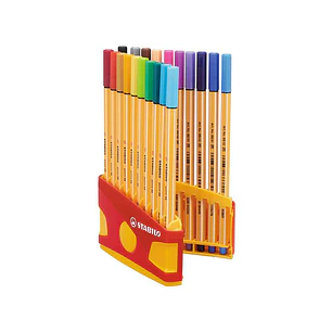 Stabilo Point 88 Pack de 20 Rotuladores de Punta Fina de Fibra - Trazo de 0.4mm. - Tinta con Base de Agua - Apto para Reglas y Plantillas - Colores Su