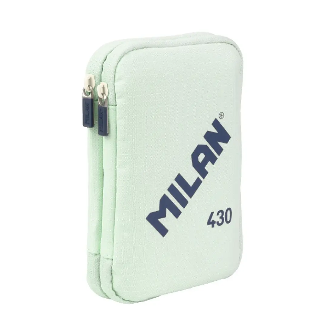 Milan Coleccion 430 Plumier de 2 Pisos con 2 Gomas de Borrar, Sacapuntas, Lapiz, Boligrafo P1 Touch Azul, Regla, 12 Lapices de Colores y 18 Rotuladore 1