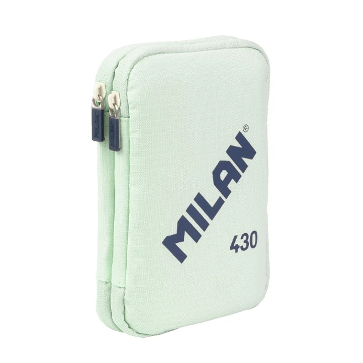 Milan Coleccion 430 Plumier de 2 Pisos con 2 Gomas de Borrar, Sacapuntas, Lapiz, Boligrafo P1 Touch Azul, Regla, 12 Lapices de Colores y 18 Rotuladore 1