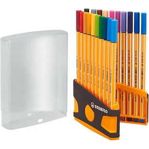 Stabilo Point 88 Pack de 20 Rotuladores de Punta Fina de Fibra - Trazo de 0.4mm. - Tinta con Base de Agua - Apto para Reglas y Plantillas - Colores Su