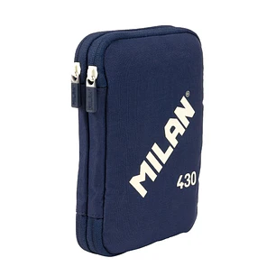 Milan Coleccion 430 Plumier de 2 Pisos con 2 Gomas de Borrar, Sacapuntas, Lapiz, Boligrafo P1 Touch Azul, Regla, 12 Lapices de Colores y 18 Rotuladore