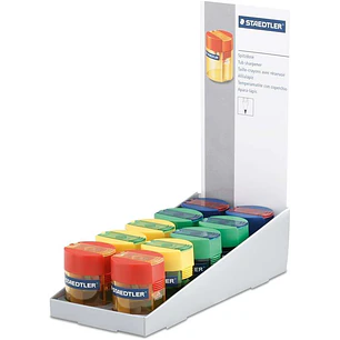Staedtler Sacapuntas con Deposito de 1 Orificio - Hasta 8.2mm - Angulo de Afilado 23º - Colores Surtidos