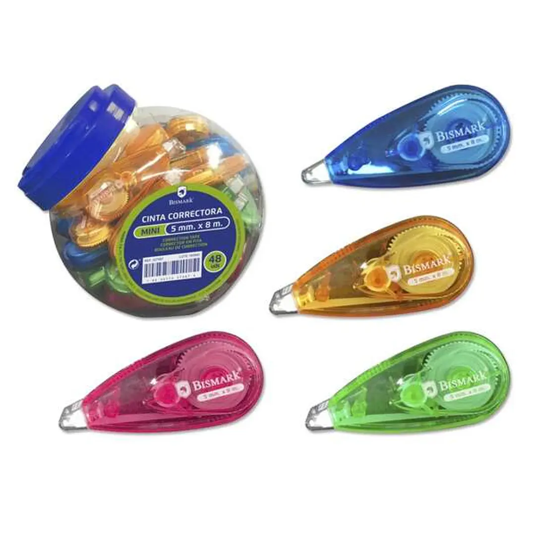 Bismark Mini Cinta Correctora 5mm x 8m - Cuerpo Transparente de Colores 1
