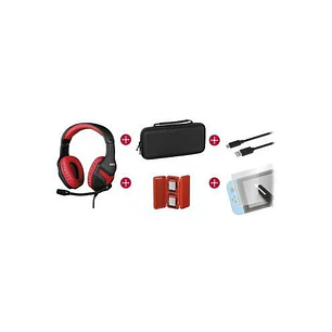 Konix Mythics Gamer Switch Pack Auriculares + Funda de Transporte + Protector Pantalla Vidrio Templado + Estuche para 4 Cartuchos de Juego + Cable USB