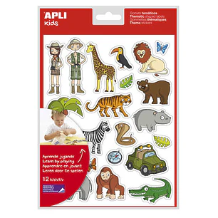 Apli Bolsa de Gomets Tematicos la Selva - 252 Gomets en 12 Hojas - Adhesivo Removible - Ideal para Escuelas - Cumple Normas EN-71 y FSC - Libre de Dis