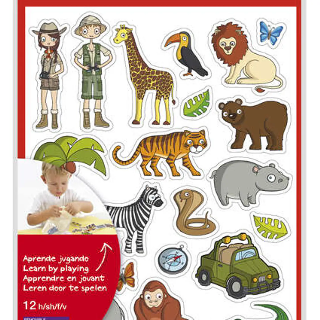Apli Bolsa de Gomets Tematicos la Selva - 252 Gomets en 12 Hojas - Adhesivo Removible - Ideal para Escuelas - Cumple Normas EN-71 y FSC - Libre de Dis 1