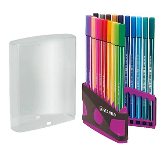 Stabilo Premium Pen 68 Estuche con 20 Rotuladores - Punta de Fibra - Trazo de 1mm aprox. - Alto Brillo y Luminosidad de Color - Colores Surtidos