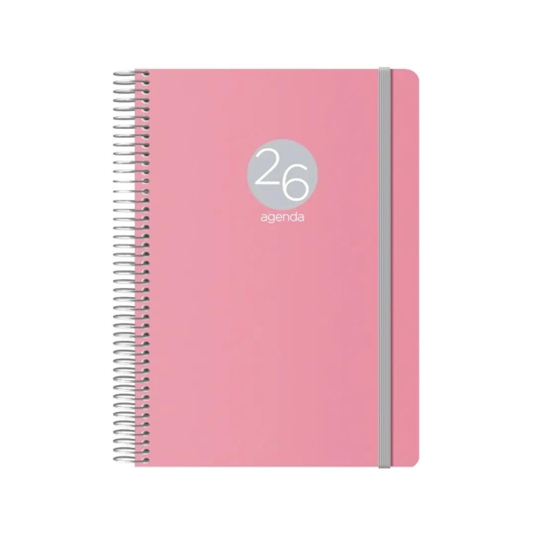 Dohe Menphis Agenda Anual - Dia Pagina - Cubierta de Plastico - Sabado y Domingo misma Pagina - Cierre con Goma Elastica - Tamaño 15x21cm - Color Rosa 1