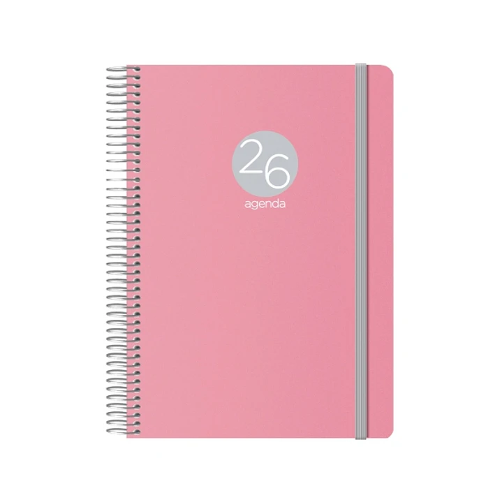 Dohe Menphis Agenda Anual - Dia Pagina - Cubierta de Plastico - Sabado y Domingo misma Pagina - Cierre con Goma Elastica - Tamaño 15x21cm - Color Rosa 1