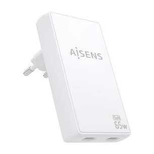 Aisens Cargador GaN Ultra Delgado 65W - 2xUSB-C PD3.0 QC4.0 - Tecnologia AI - Color Blanco