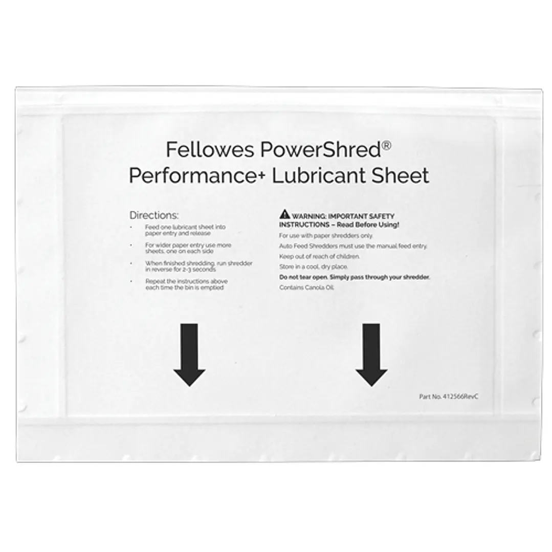Fellowes Pack de 10 Hojas Lubricantes para Destructoras - Mejora Rendimiento y Evita Atascos - Aceite Vegetal - Compatible con Todas Las Marcas - para 1