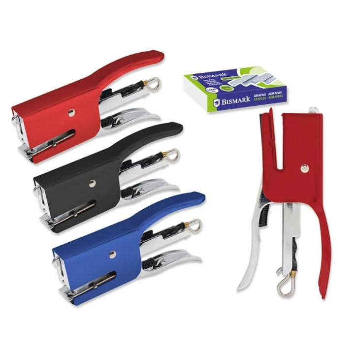 Bismark Grapadora Mini Tenaza + 2000 Grapas - Capacidad de Grapado 15 Hojas - Diseño Ergonomico - Alta Durabilidad - Colores Surtidos 1