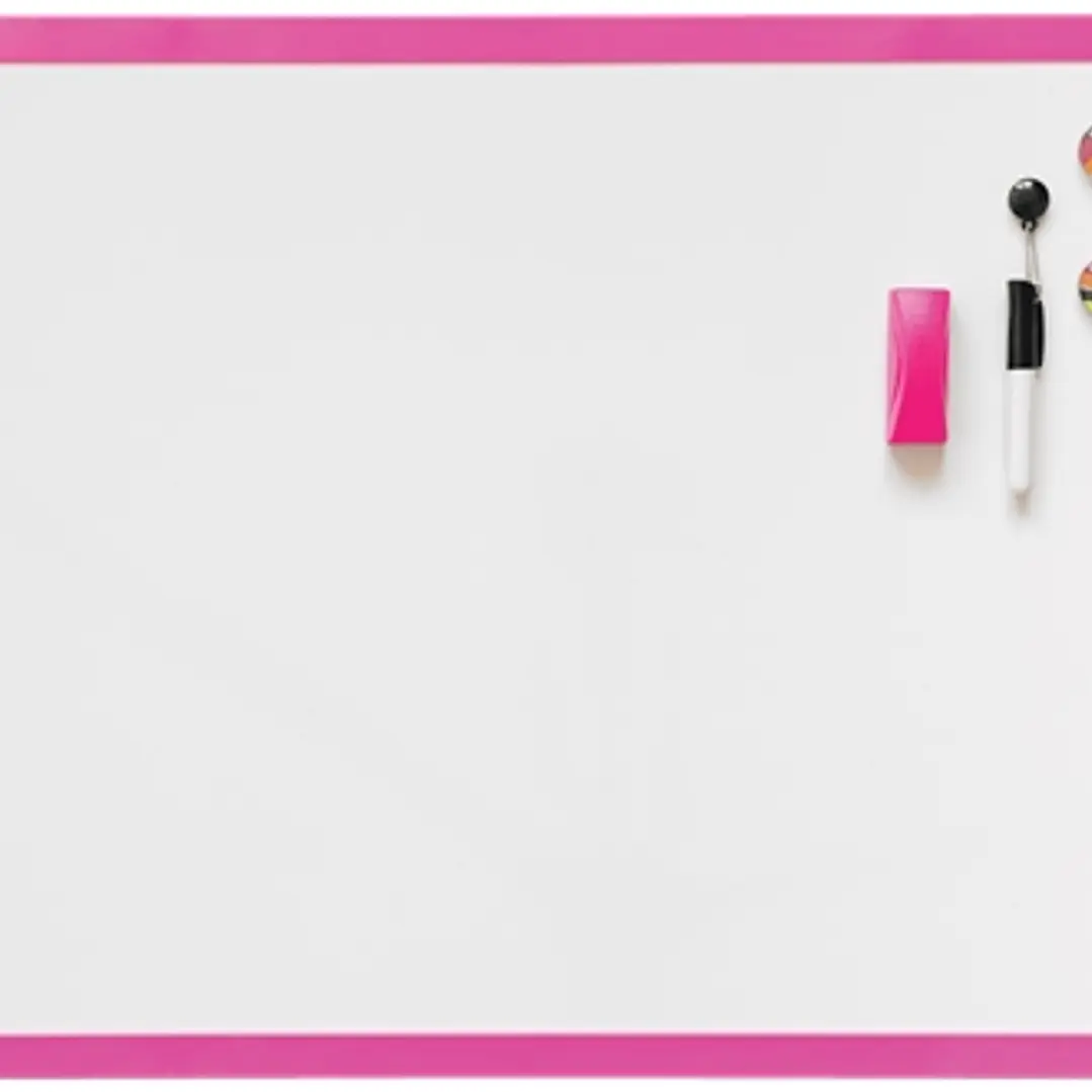Nobo Pizarra Blanca Magnetica 585x430mm - Incluye Mini Rotulador de Pizarra, Imanes Estampados y Borrador - Color Fucsia 1