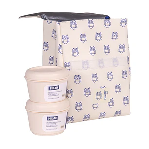 Milan Coleccion 460 Bolsa Isotermica Porta Alimentos 3,5L - Incluye 2 Recipientes para Alimentos de 0,25L - Interior Aislante Termico - Color Beige/Az