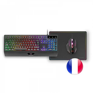 Mars Gaming MCP124 Combo Gaming 3en1 - Teclado H-Mech Ergonomico - Raton RGB Switches HUANO - Alfombrilla Nanotextil Rainbow - Compatibilidad Multipla