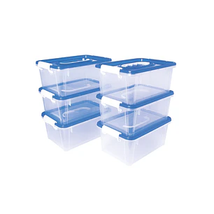 Jovi Pack de 6 Baules para Almacenaje Escolar 280x190x130mm - Ideal para Material Escolar y Juguetes - Facil de Apilar - Cuerpo Transparente con Tapa 