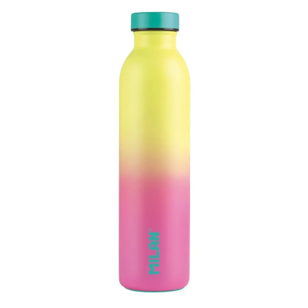 Milan Serie Sunset Botella Isotermica 0.59L - Doble Pared de Acero Inoxidable - Liquidos Calientes hasta 12h, Frios hasta 24h - Color Rosa/Amarillo 1