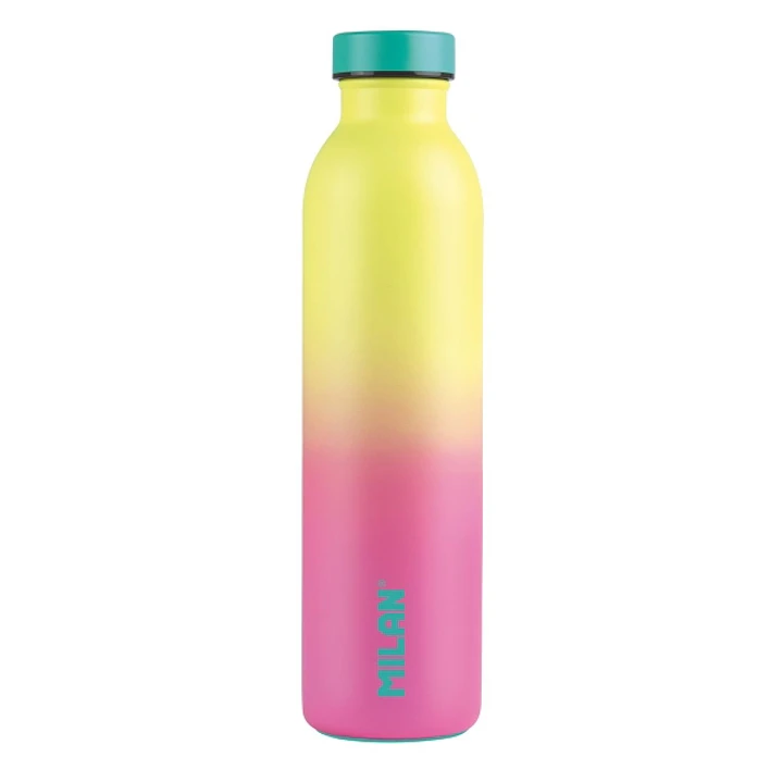 Milan Serie Sunset Botella Isotermica 0.59L - Doble Pared de Acero Inoxidable - Liquidos Calientes hasta 12h, Frios hasta 24h - Color Rosa/Amarillo 1