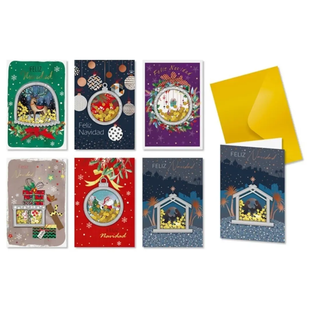 Bismark Pack de 24 Tarjetas de Felicitacion Navideña con Sobre Dorado - Tamaño Tarjeta 11.5x17cm - Diseños Variados con Foil y Confetti 1