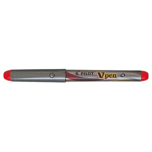 Pilot Pluma Estilografica V-Pen Silver - Desechable - Tinta Liquida - Punta de Acero - Trazo de 0.5mm - Color Rojo