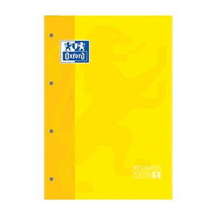 Oxford School Classic Recambio Encolado A4 80 Hojas Cuadricula 5x5 - Recuadro del Color de la Tapa - Tapa Color Amarillo