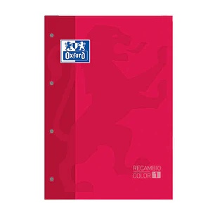 Oxford School Classic Recambio Encolado A4 80 Hojas Cuadricula 5x5 - Recuadro del Color de la Tapa - Tapa Color Rojo